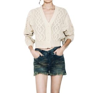 Urban Outfitters Cropped Cream Cable Knit Chunky Cardigan Size Small